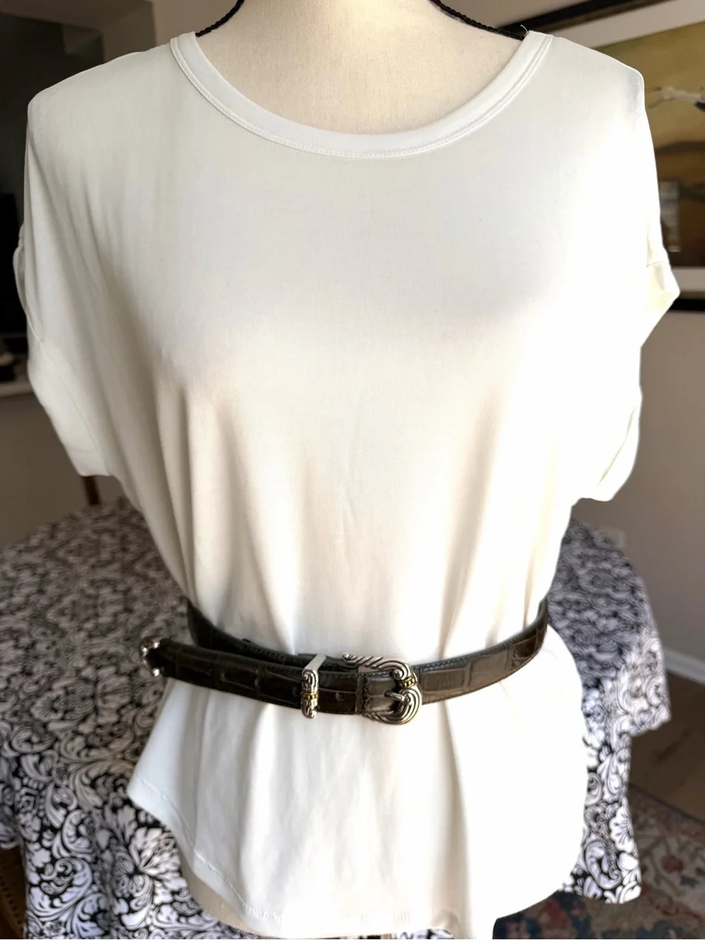 Brighton Olive Green Leather Belt Ornate Silver Gold Hardware M/L 32